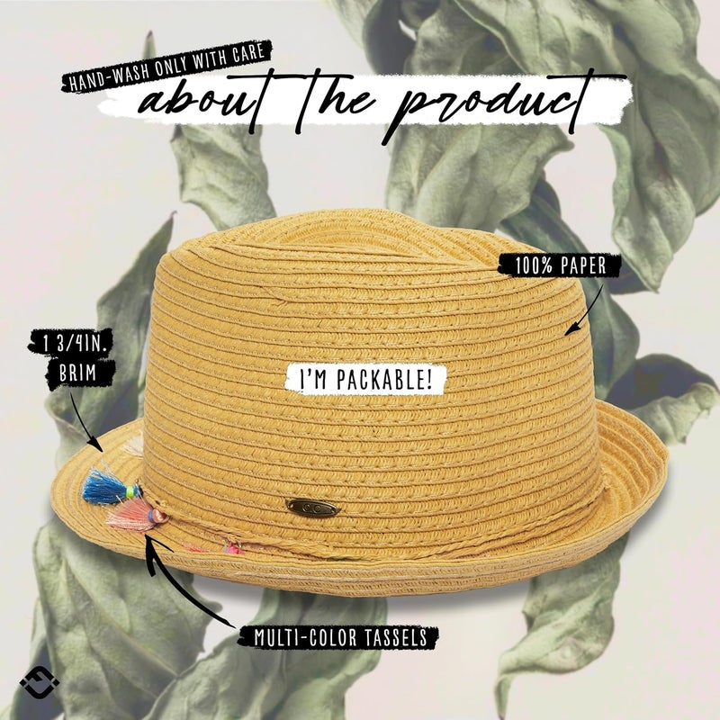 Funky Junque Women's Straw Fedora Sun Hat - UPF 50+ Protection, Short Brim, Stylish Woven Pattern - Image 4